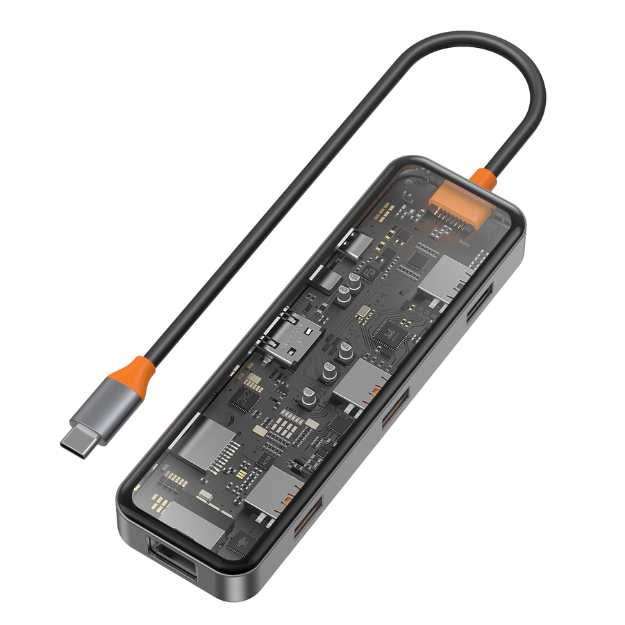 Buy Wiwu CB008 Cyber 8 in 1 Type-C Hub 100W Charging Support Transparent Appearance SD Card-RJ45-Hdmi-Usb Duplicator in Jordan - Phonatech